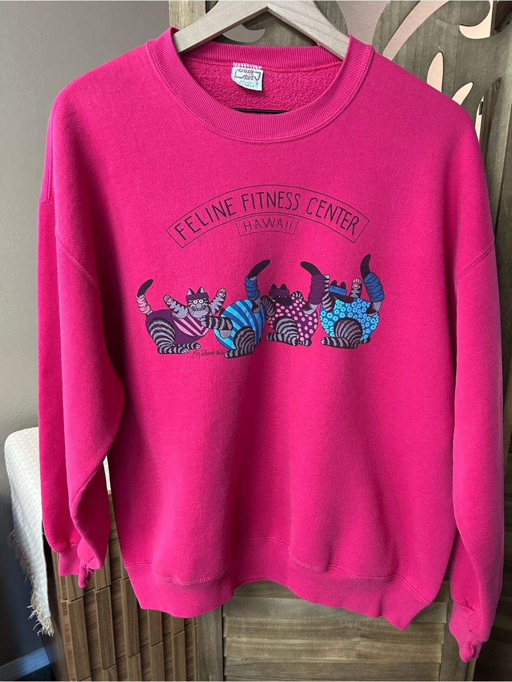 Vintage Crazy Shirts B. Kliban CAT Feline Fitness Center Hawaii Sweatshirt